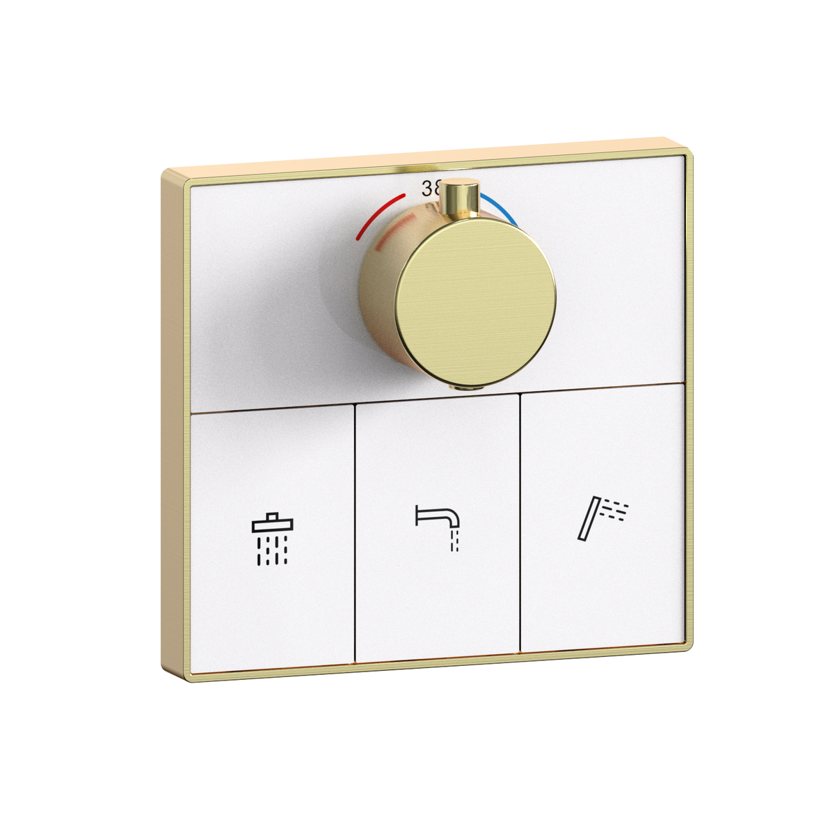 Brushed Brass Push Button 3 Outlet Concealed Mixer Shower Valve With Glass Front - Priya