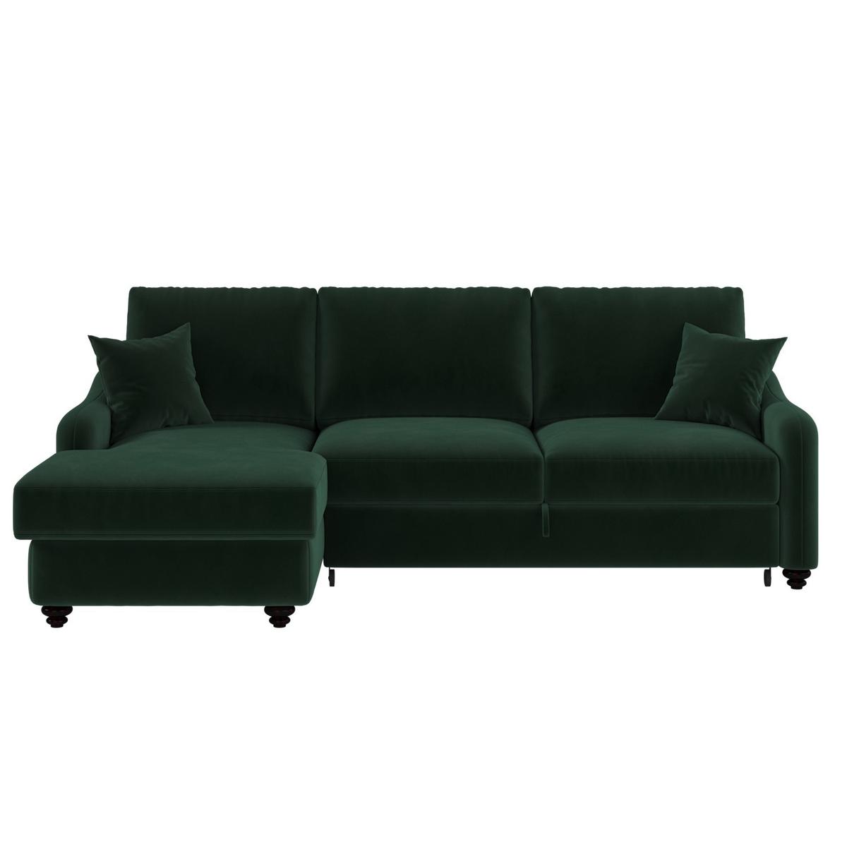 4 Seater Pull-Out Chaise Corner Sofa Bed with Storage in Dark Green Velvet - Quinn