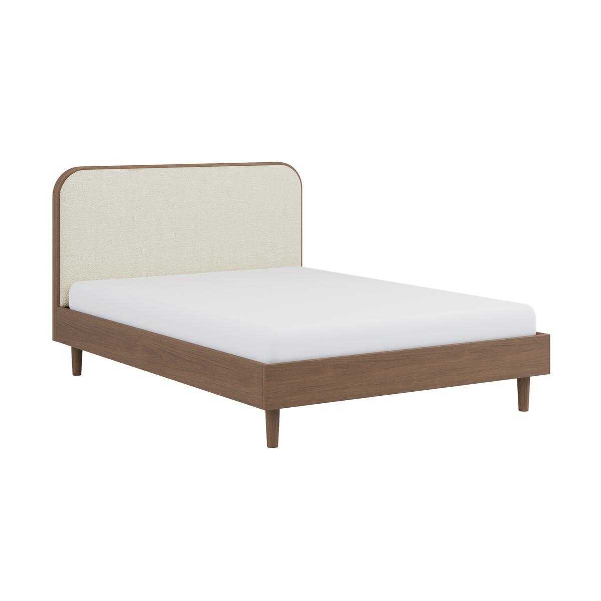 Walnut Double Wooden Bed Frame With Upholstered Curved Headboard - Reece