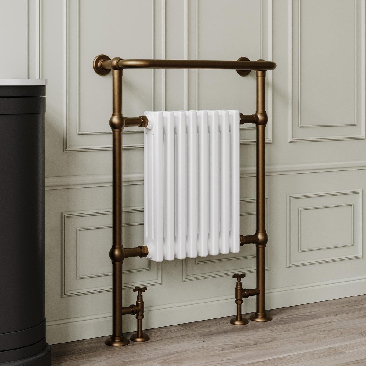 ONLY OPENED - White and Bronze Traditional Column Radiator with Towel Rail 952x659mm- Regent