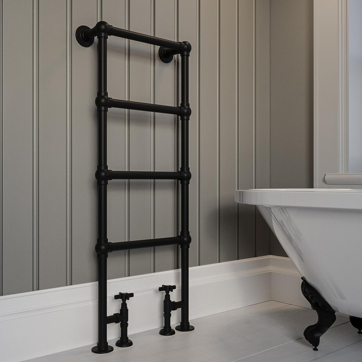 ONLY OPENED - Black Vertical Traditional Towel Rail Radiator 1200 x 479mm - Regent