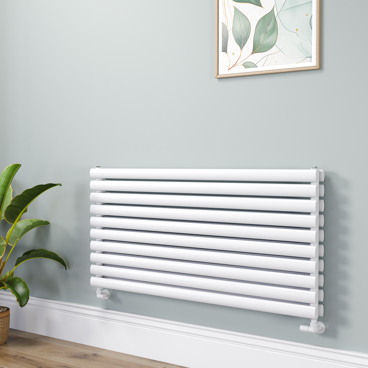 Sorrento Linea White Oval Designer Radiator 590x1200mm Double Panel 4355 BTU - Horizontal Bars