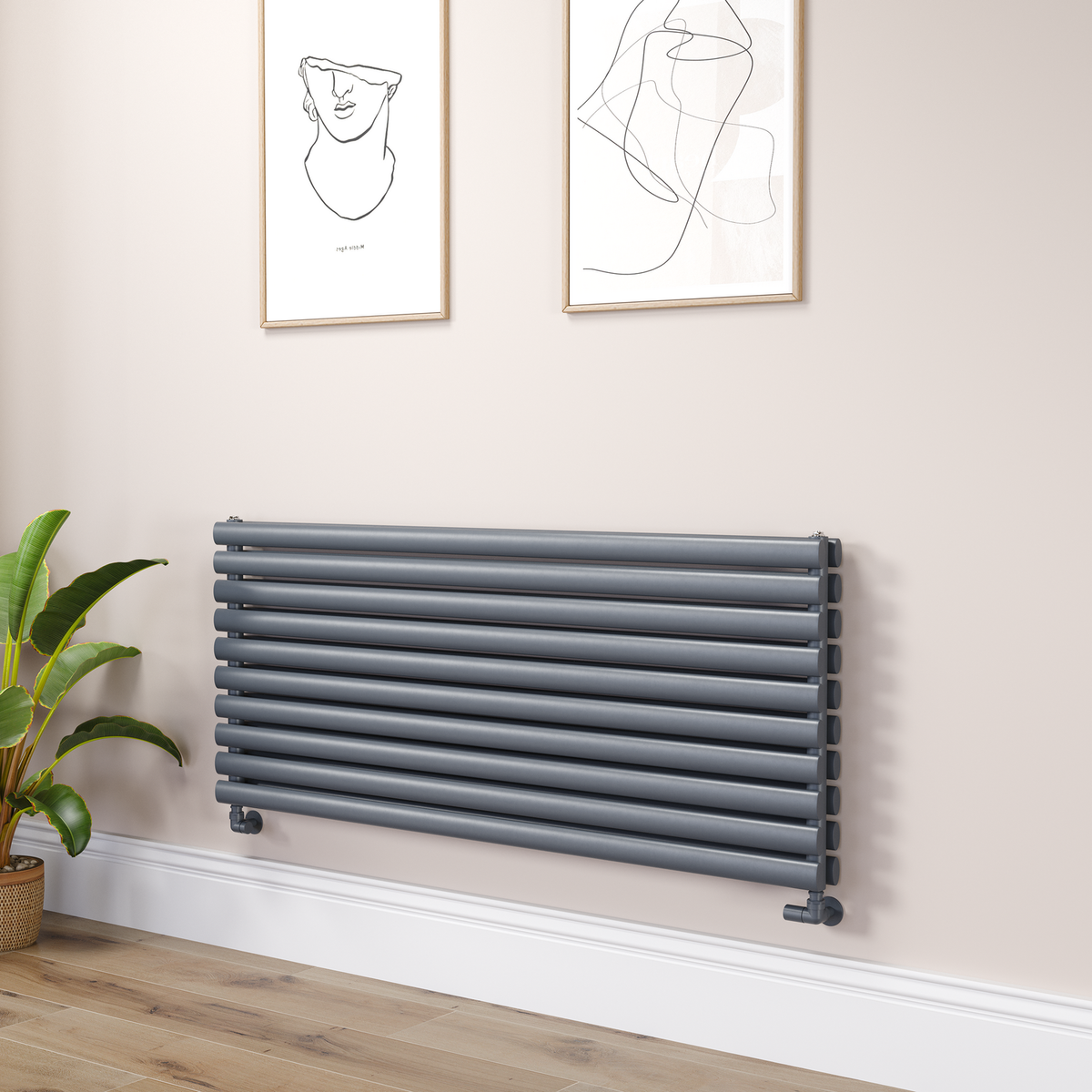 Sorrento Linea Anthracite Oval Designer Radiator 590x1400mm Double Panel 5014 BTU - Horizontal Bars