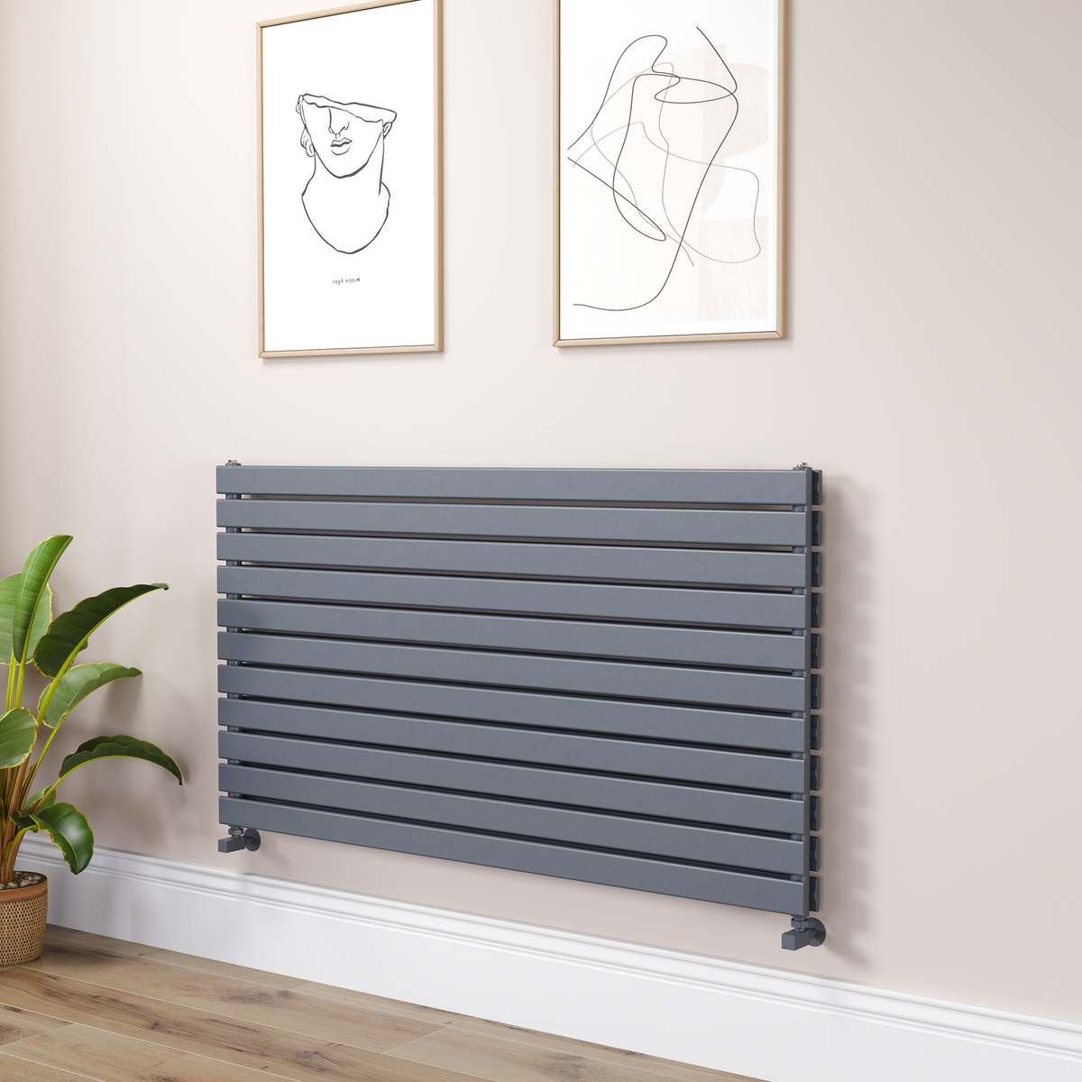 Riace Linea Anthracite Flat Designer Radiator 770x1400mm Double Panel 6143 BTU - Horizontal Bars