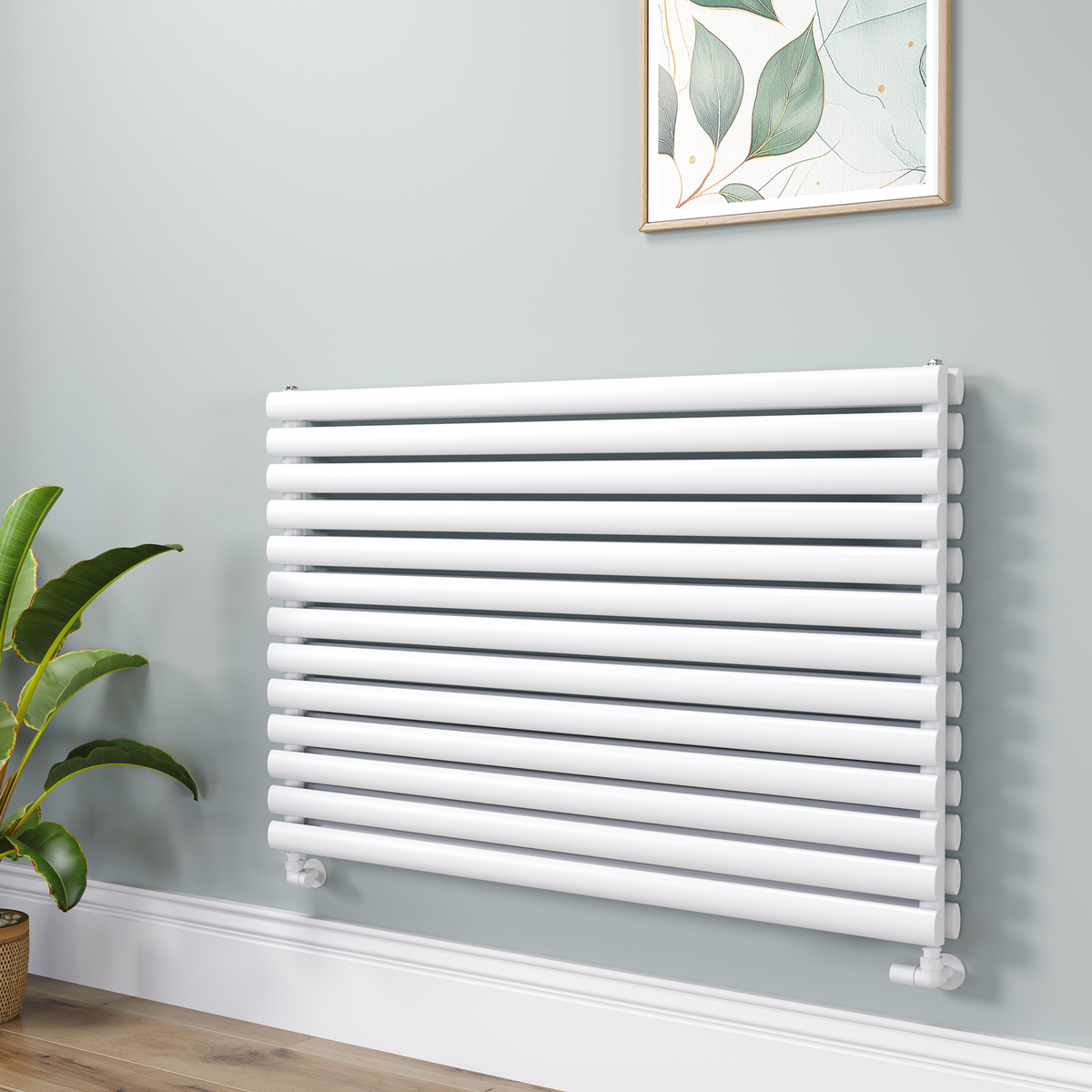 Sorrento Linea White Oval Designer Radiator 767x1200mm Double Panel 5659 BTU - Horizontal Bars