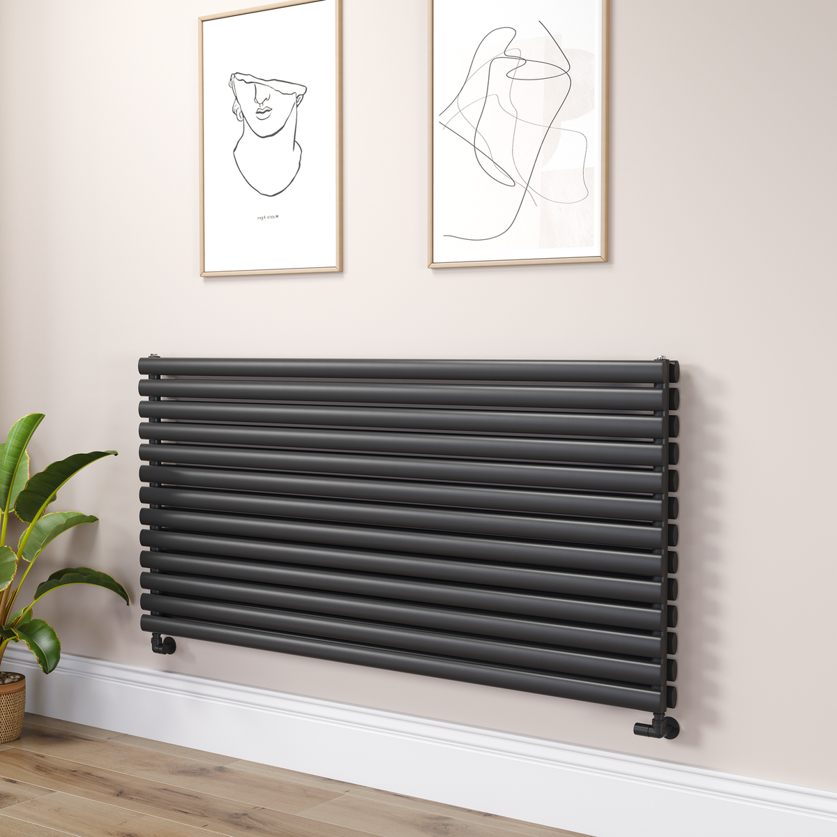 Sorrento Linea Black Oval Designer Radiator 767x1600mm Double Panel 7379 BTU - Horizontal Bars