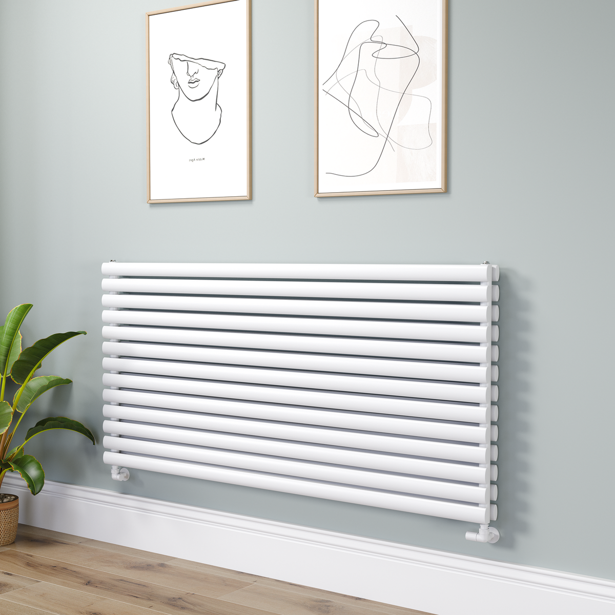 Sorrento Linea White Oval Designer Radiator 767x1600mm Double Panel 7379 BTU - Horizontal Bars