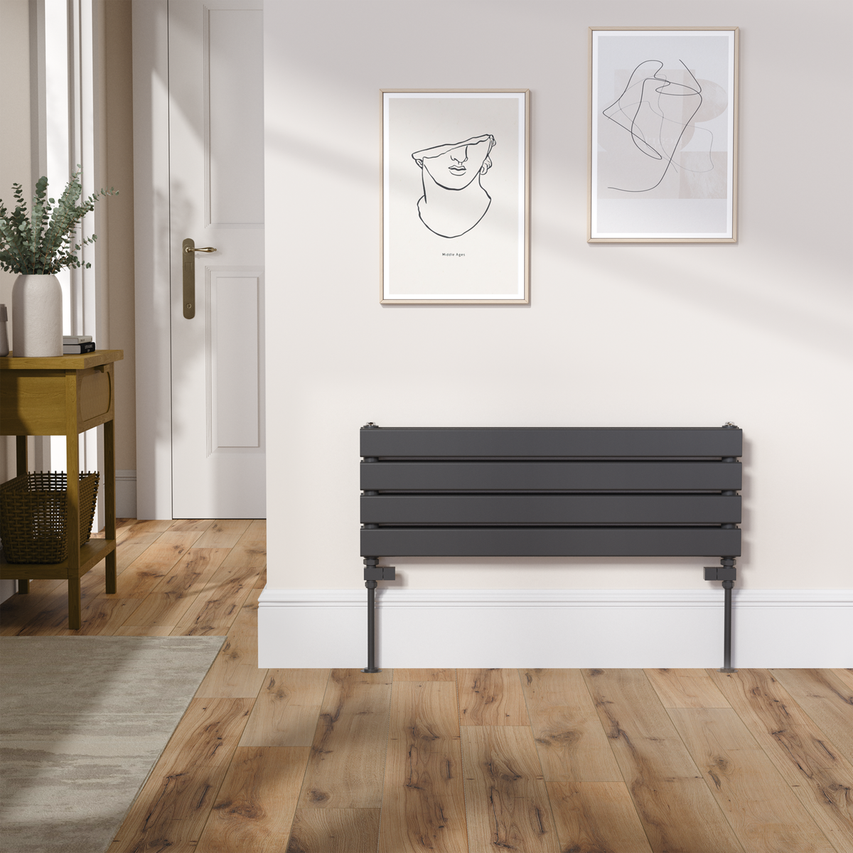 Riace Linea Black Flat Designer Radiator 280x800mm Double Panel 1352 BTU - Horizontal Bars