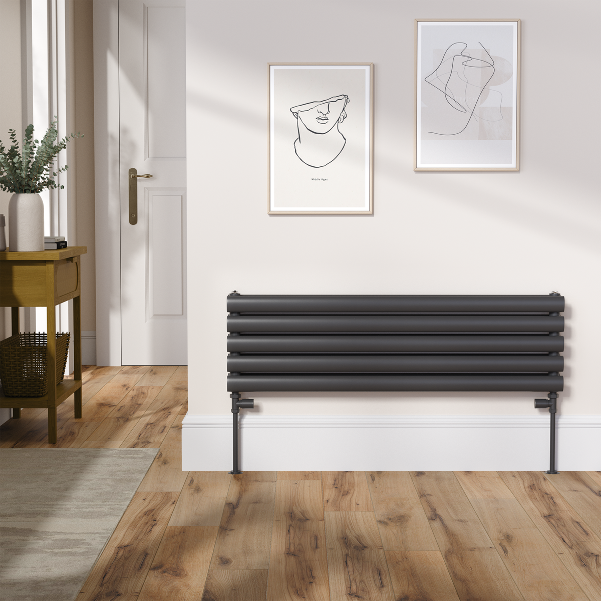 Sorrento Linea Black Oval Designer Radiator 295x1000mm Double Panel 1846 BTU - Horizontal Bars
