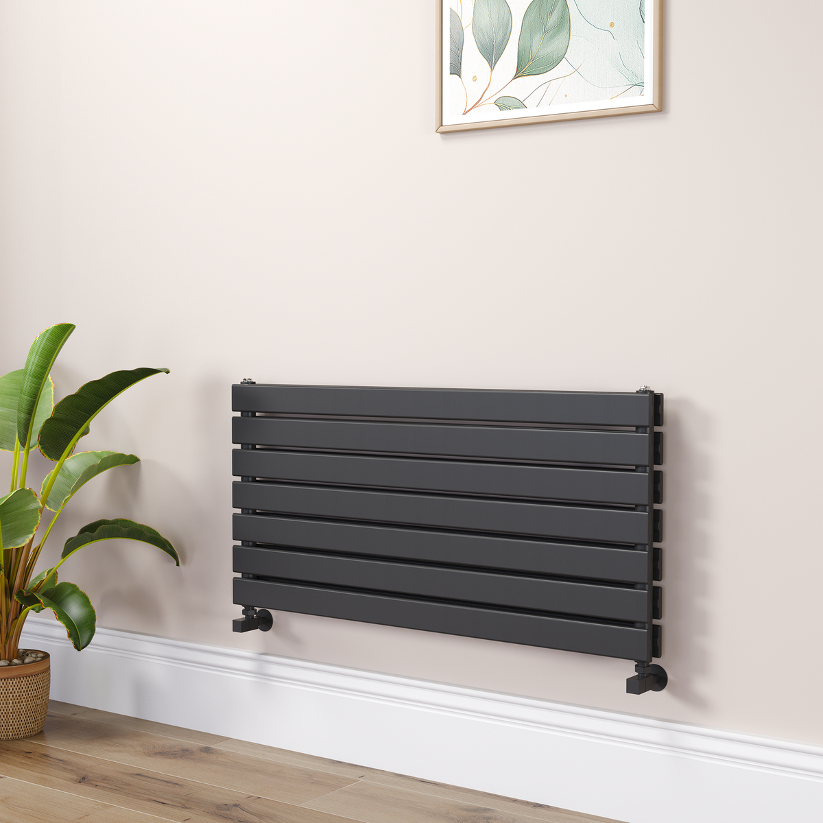 Riace Linea Black Flat Designer Radiator 490x1000mm Double Panel 2898 BTU - Horizontal Bars