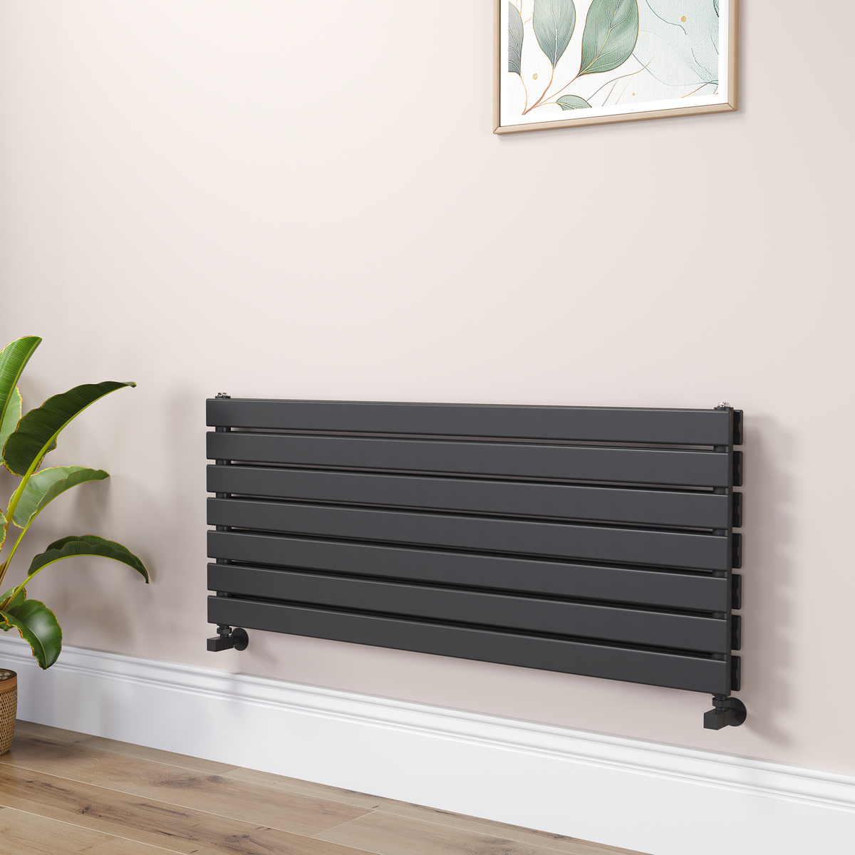 Riace Linea Black Flat Designer Radiator 490x1200mm Double Panel 3410 BTU - Horizontal Bars
