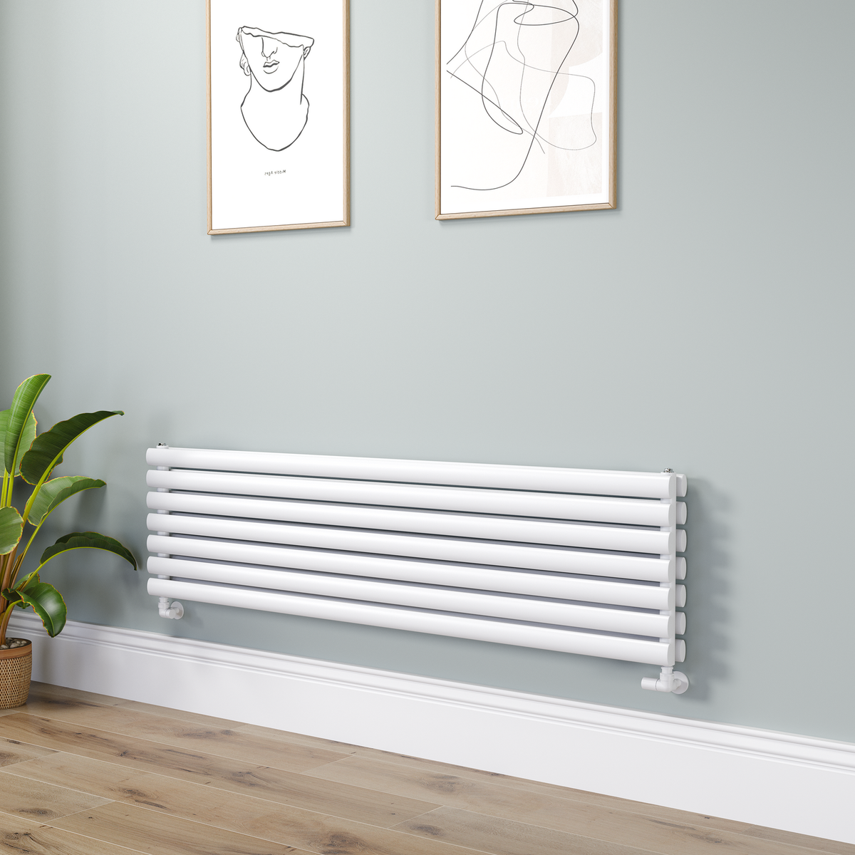 GRADE A3 - Sorrento Linea White Oval Designer Radiator 413x1600mm Double Panel 3973 BTU - Horizontal Bars