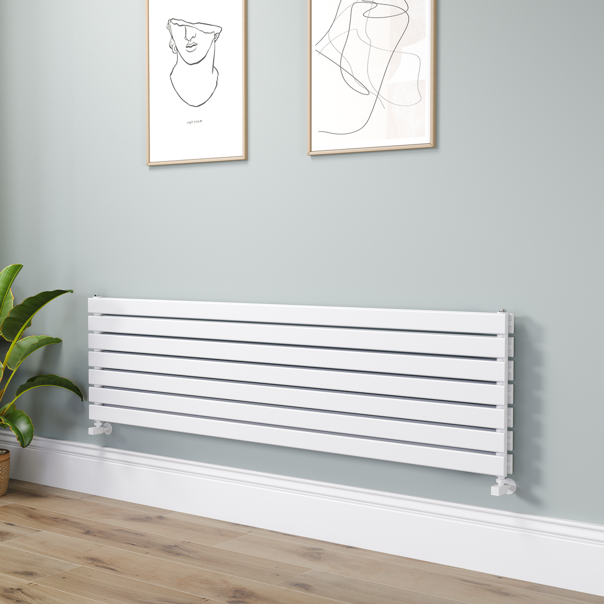 Riace Linea White Flat Designer Radiator 490x1800mm Double Panel 4863 BTU - Horizontal Bars