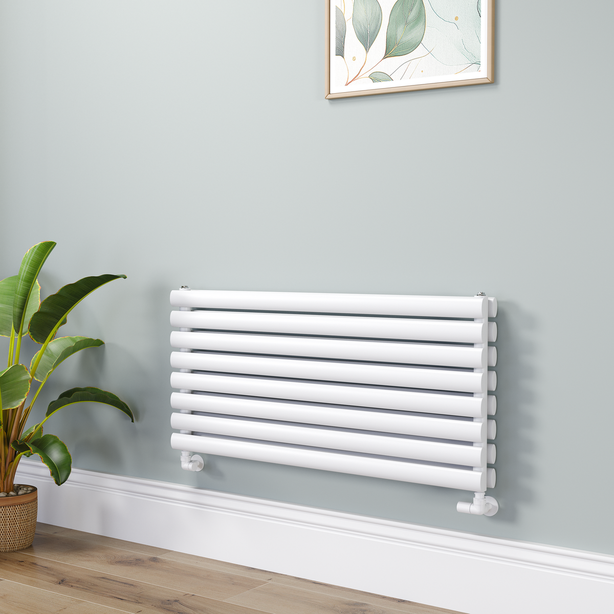 Refurbished Sorrento Linea White Oval Designer Radiator 472x1000mm Double Panel 2952 BTU - Horizontal Bars