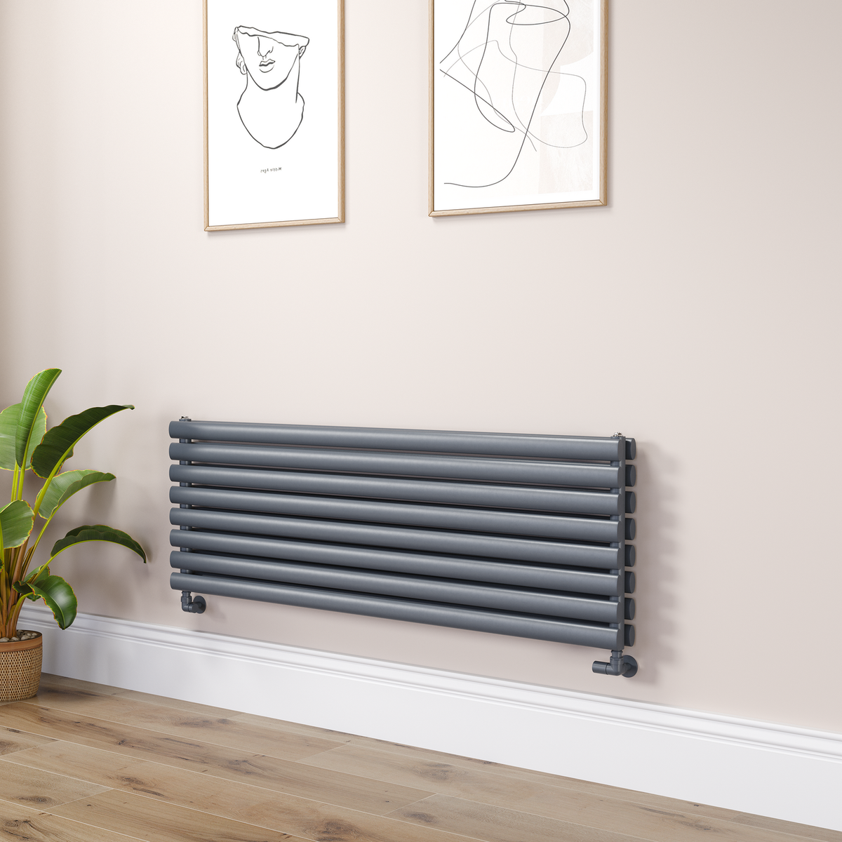 Sorrento Linea Anthracite Oval Designer Radiator 472x1400mm Double Panel 4010 BTU - Horizontal Bars