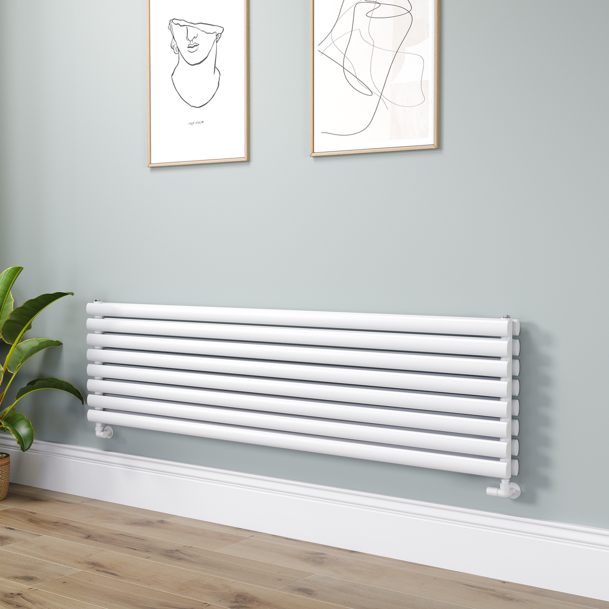 Sorrento Linea White Oval Designer Radiator 472x1800mm Double Panel 5072 BTU - Horizontal Bars