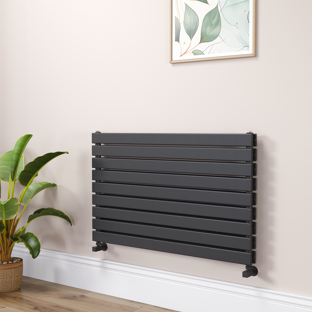 Riace Linea Black Flat Designer Radiator 630x1000mm Double Panel 3727 BTU - Horizontal Bars
