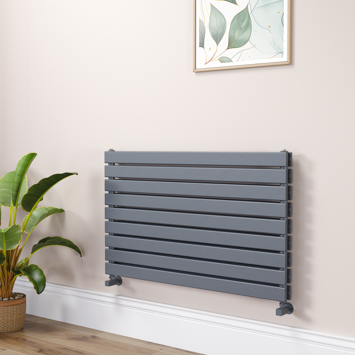 Riace Linea Anthracite Flat Designer Radiator 630x1000mm Double Panel 3727 BTU - Horizontal Bars