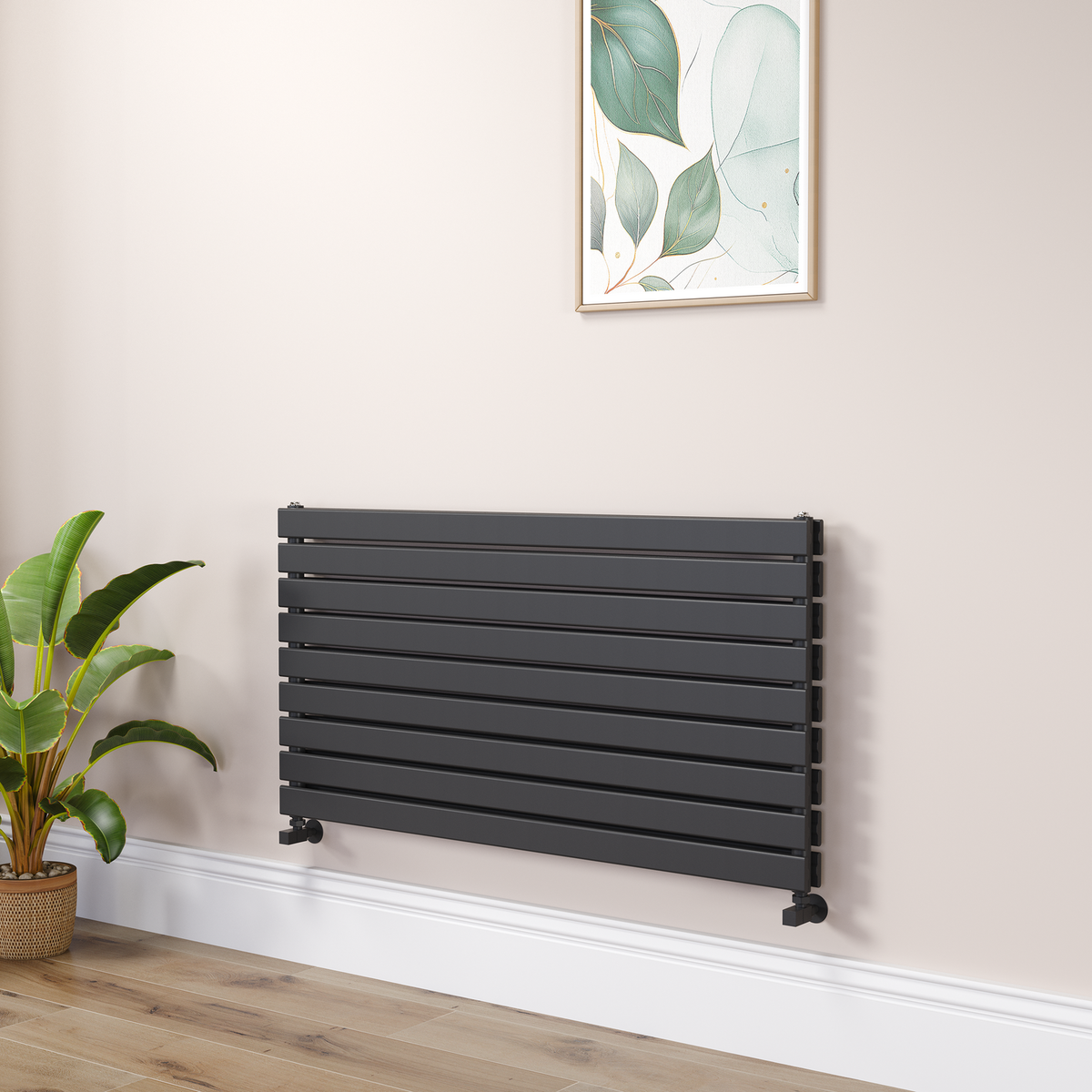 Riace Linea Black Flat Designer Radiator 630x1200mm Double Panel 4386 BTU - Horizontal Bars