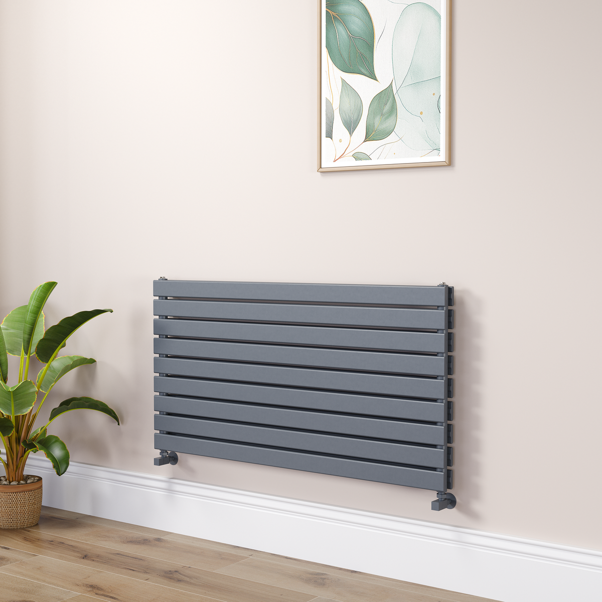 Riace Linea Anthracite Flat Designer Radiator 630x1200mm Double Panel 4386 BTU - Horizontal Bars