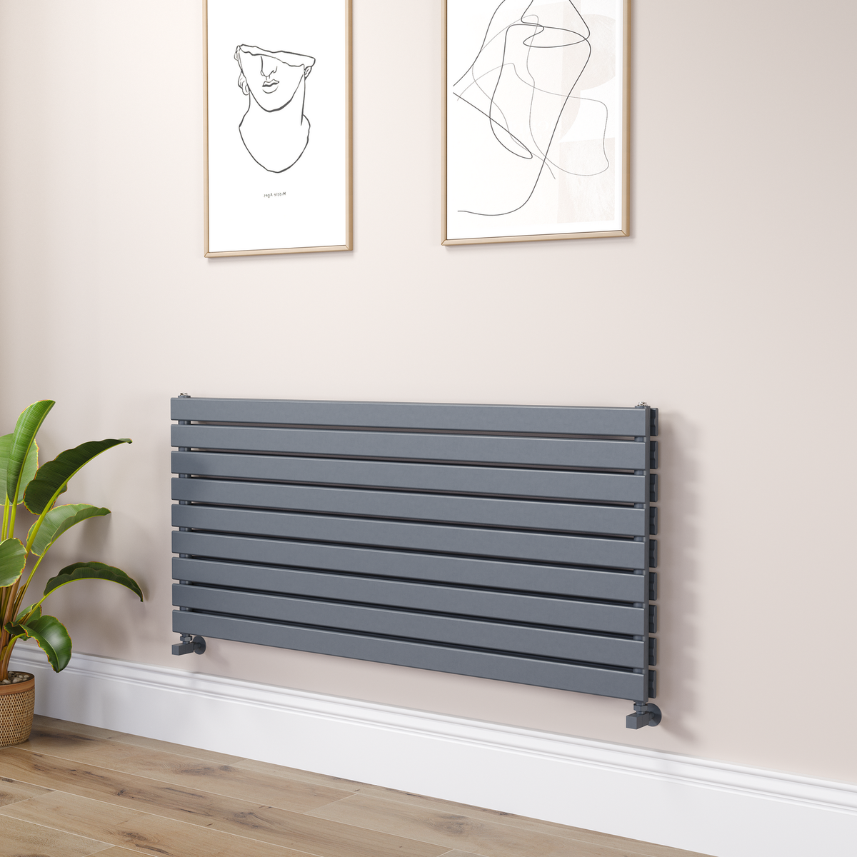 Riace Linea Anthracite Flat Designer Radiator 630x1400mm Double Panel 5027 BTU - Horizontal Bars