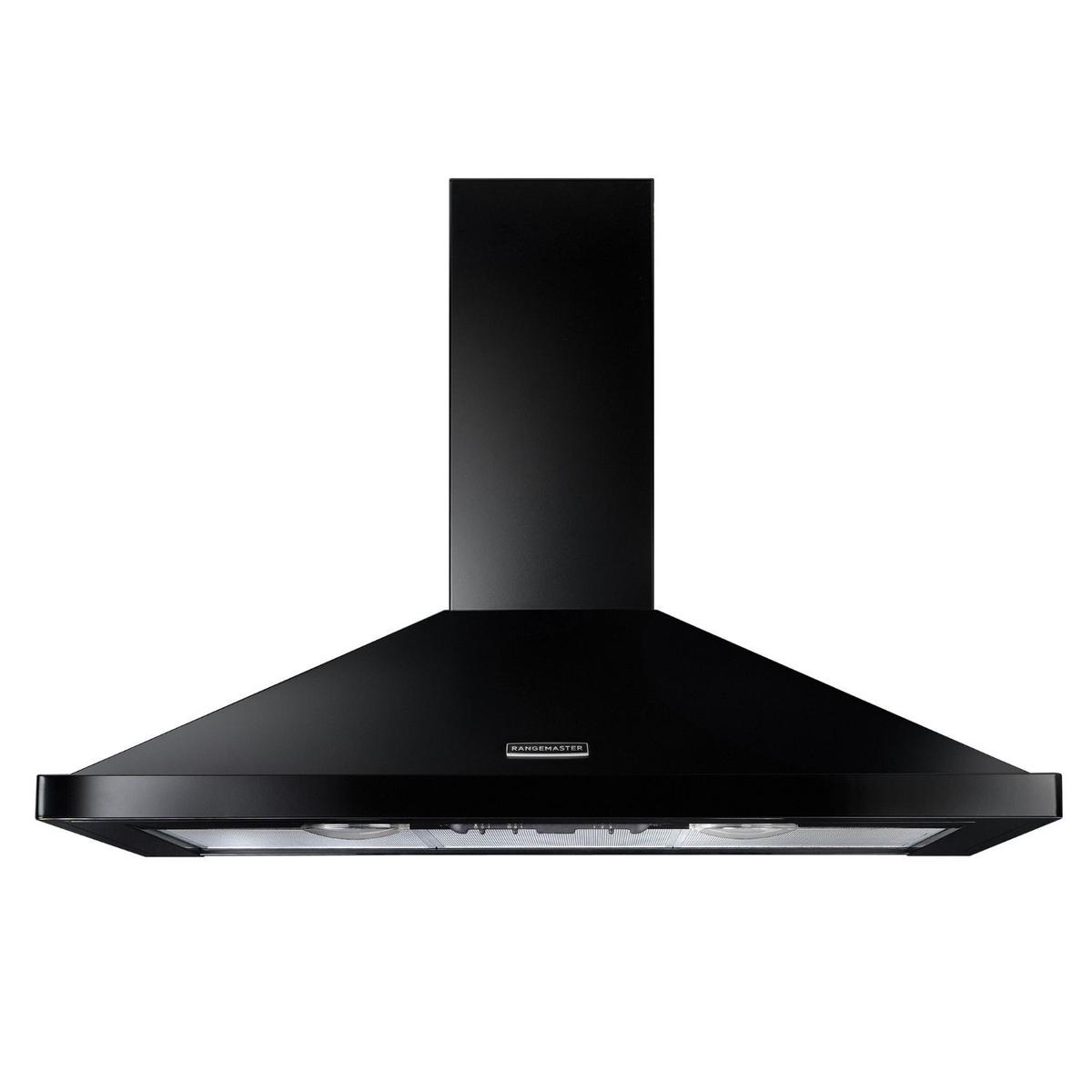 GRADE A1 - Rangemaster 110cm Chimney Cooker Hood - Black & Chrome