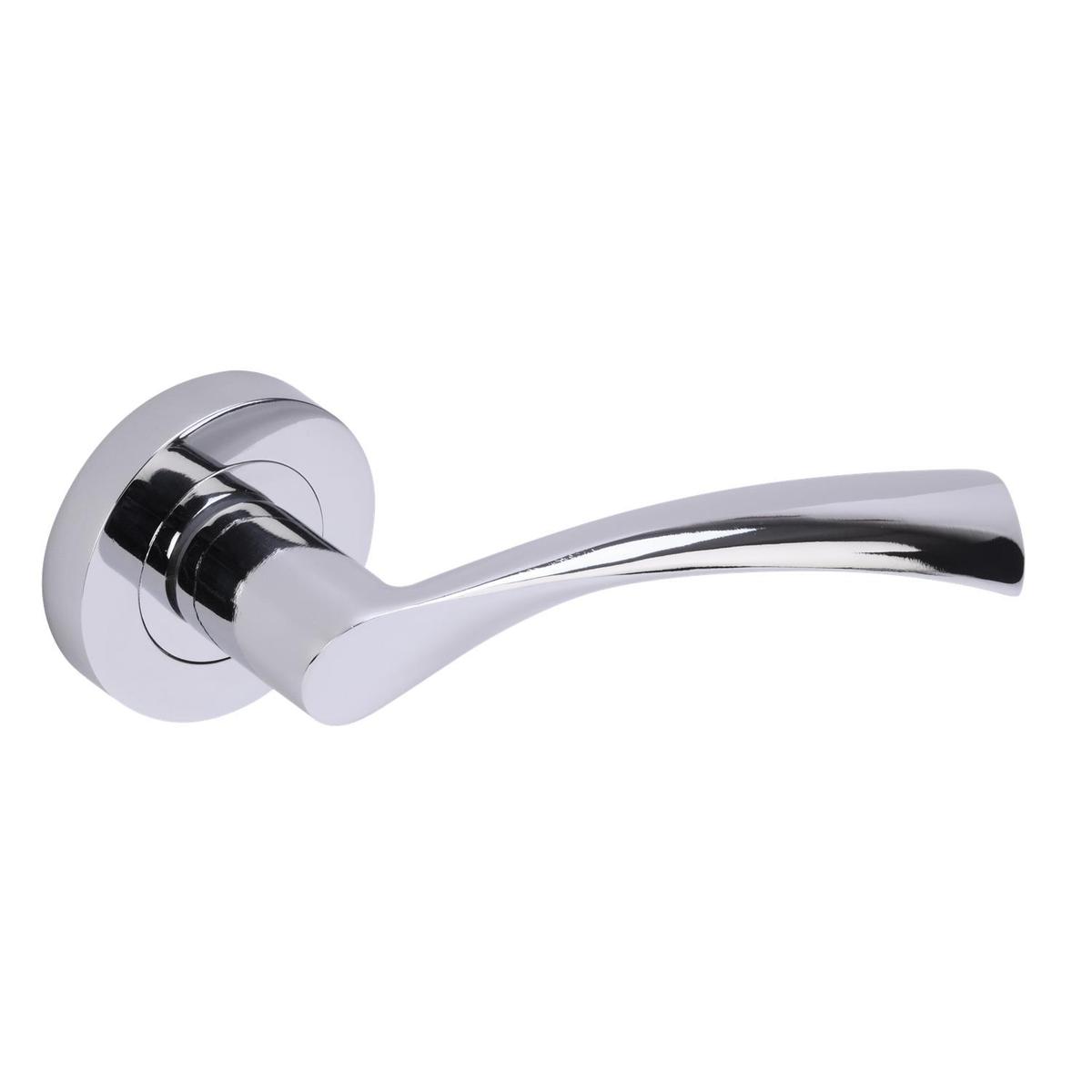 Internal Silver Polished Chrome Lever Door Handle with Latch and Hinges Pack - 75mm Latch - Rhine - XL Joinery