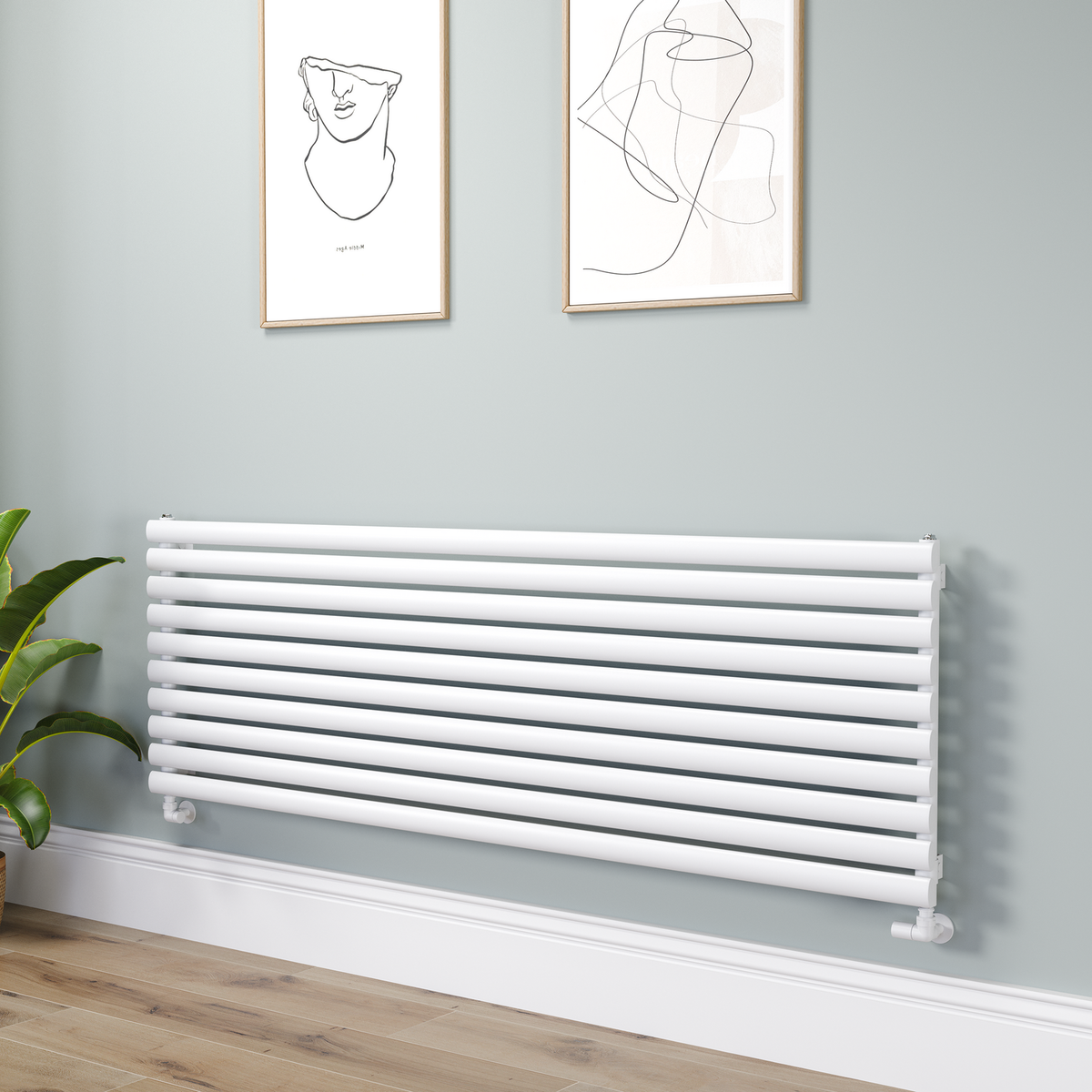Sorrento Linea White Oval Designer Radiator 590x1800mm Single Panel 4256 BTU - Horizontal Bars