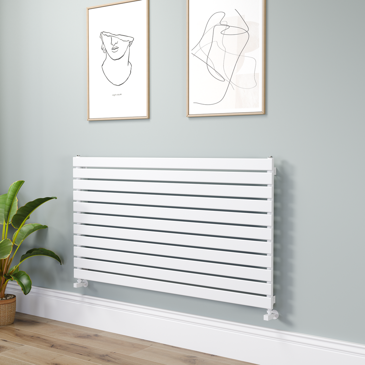 Riace Linea White Flat Designer Radiator 770x1400mm Single Panel 4072 BTU - Horizontal Bars