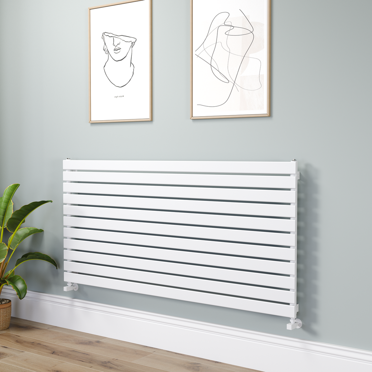 Riace Linea White Flat Designer Radiator 770x1600mm Single Panel 4638 BTU - Horizontal Bars
