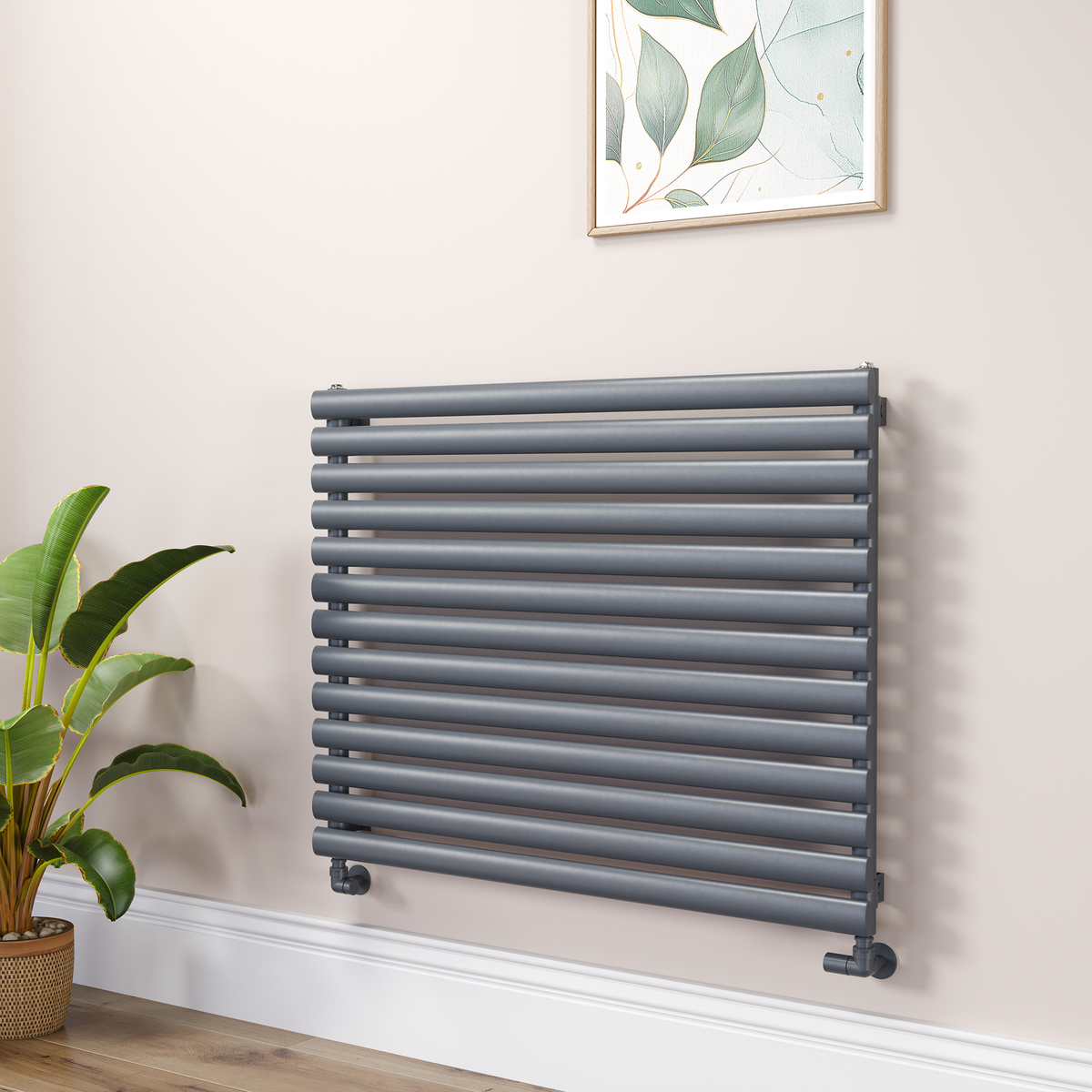 Sorrento Linea Anthracite Oval Designer Radiator 767x1000mm Single Panel 3147 BTU - Horizontal Bars