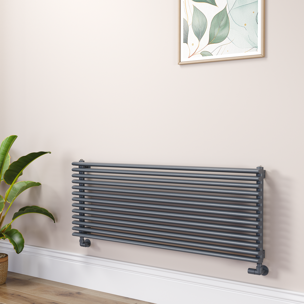 Ventura Linea Anthracite Oval Unique Designer Radiator 455x1200mm Single Panel 2836 BTU - Horizontal Bars