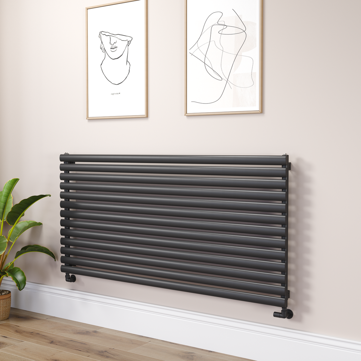 Sorrento Linea Black Oval Designer Radiator 767x1600mm Single Panel 4915 BTU - Horizontal Bars