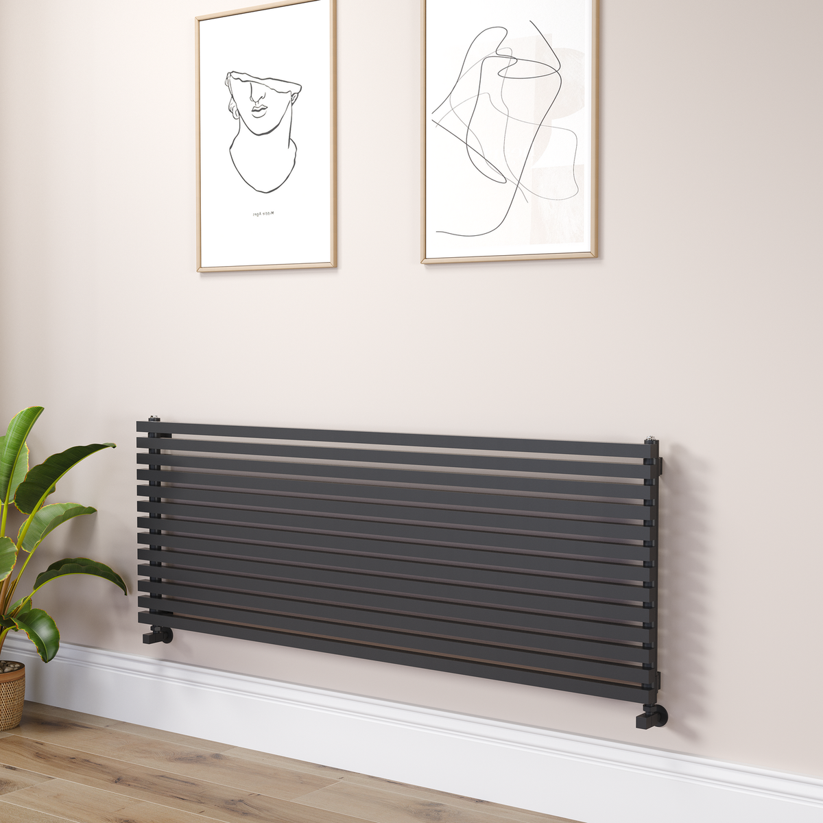 Ravello Linea Black Square Designer Radiator 585x1600mm Single Panel 4266 BTU - Horizontal Bars
