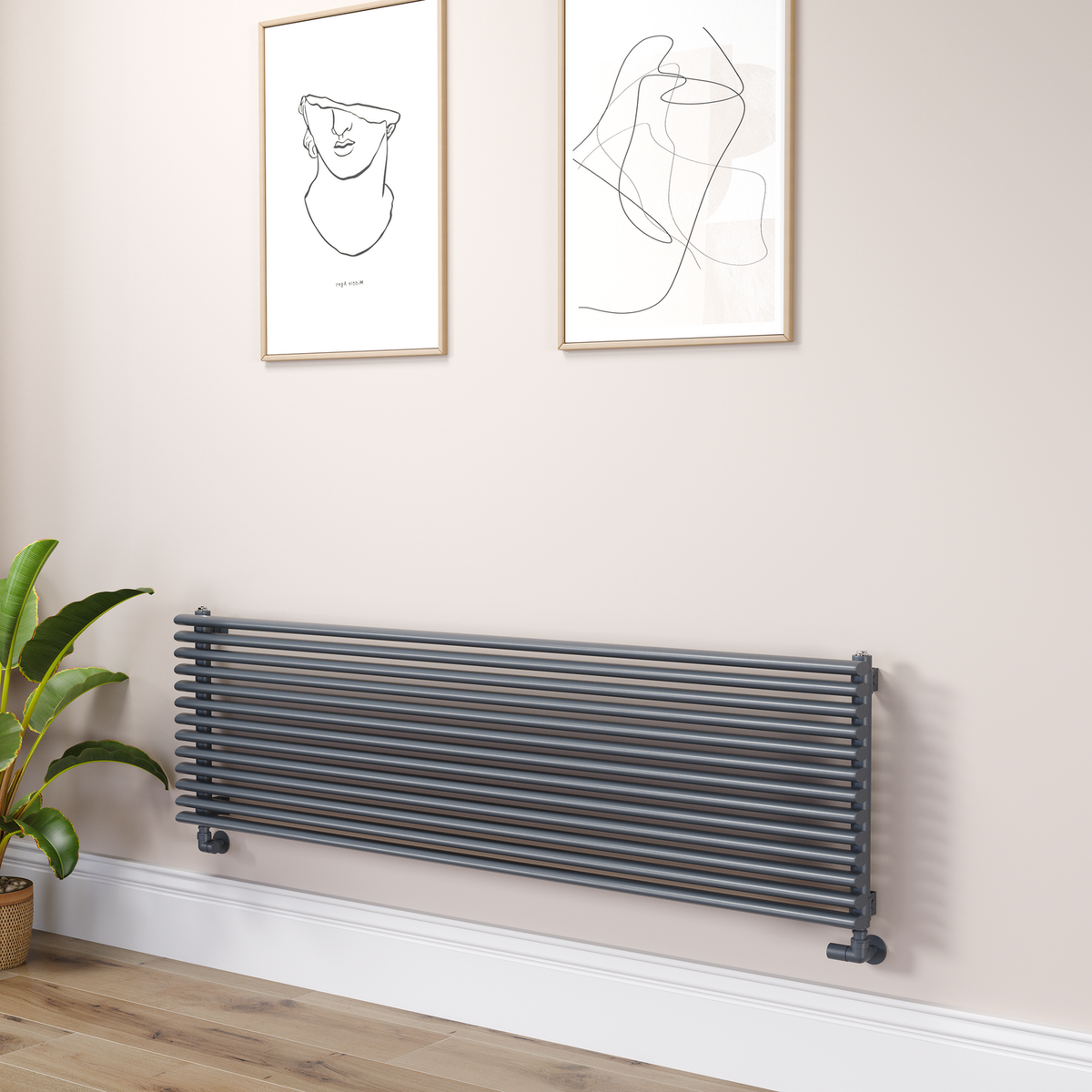 Ventura Linea Anthracite Oval Unique Designer Radiator 455x1600mm Single Panel 4007 BTU - Horizontal Bars