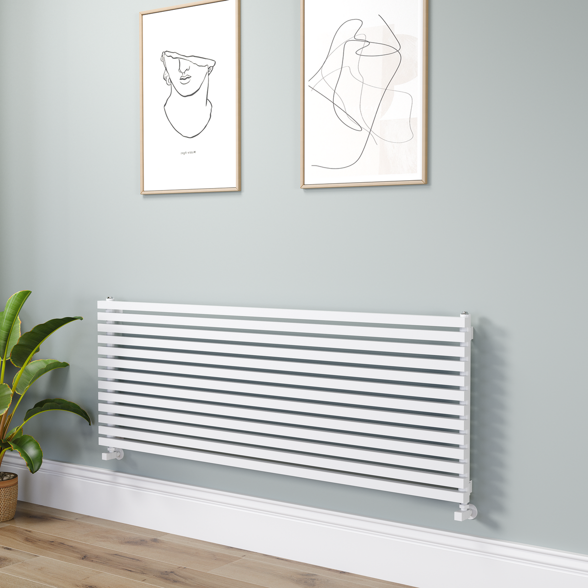 Ravello Linea White Square Designer Radiator 585x1600mm Single Panel 4266 BTU - Horizontal Bars