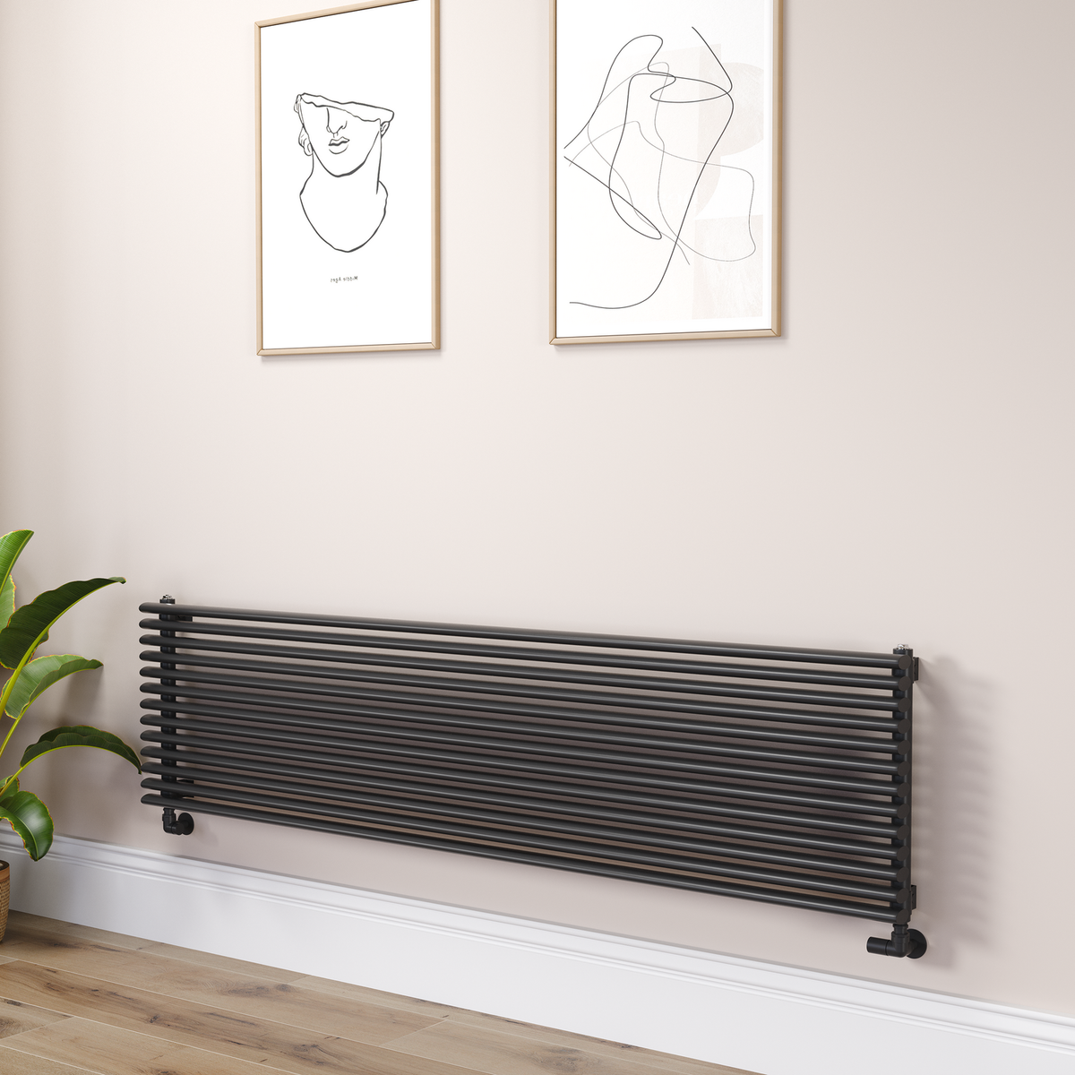 Ventura Linea Black Oval Unique Designer Radiator 455x1800mm Single Panel 4594 BTU - Horizontal Bars