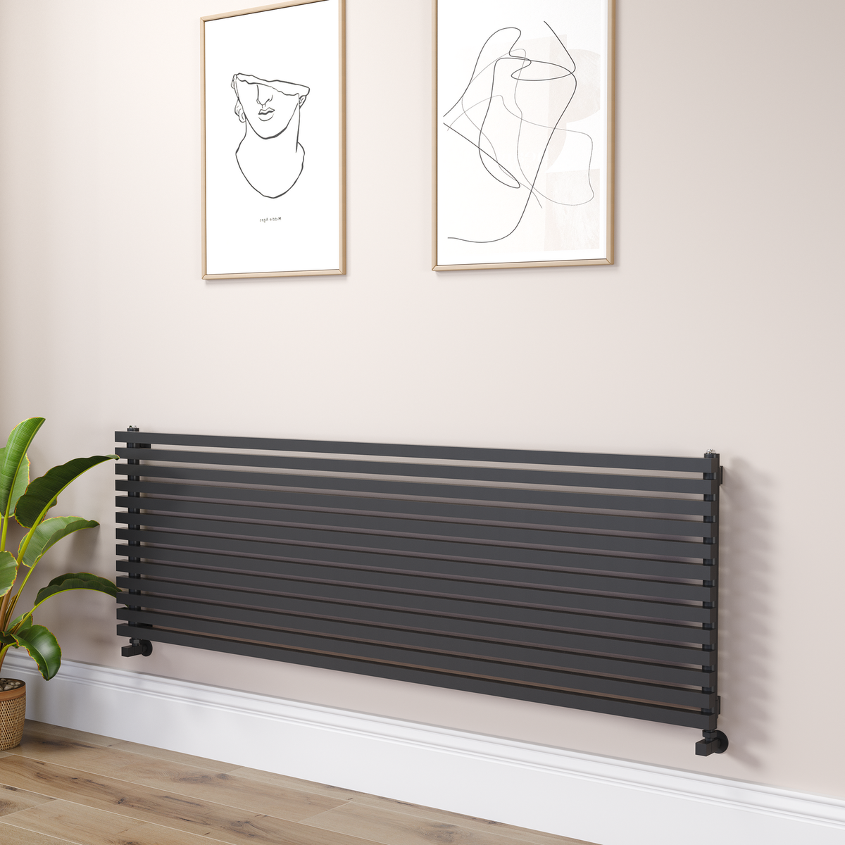 Ravello Linea Black Square Designer Radiator 585x1800mm Single Panel 4744 BTU - Horizontal Bars