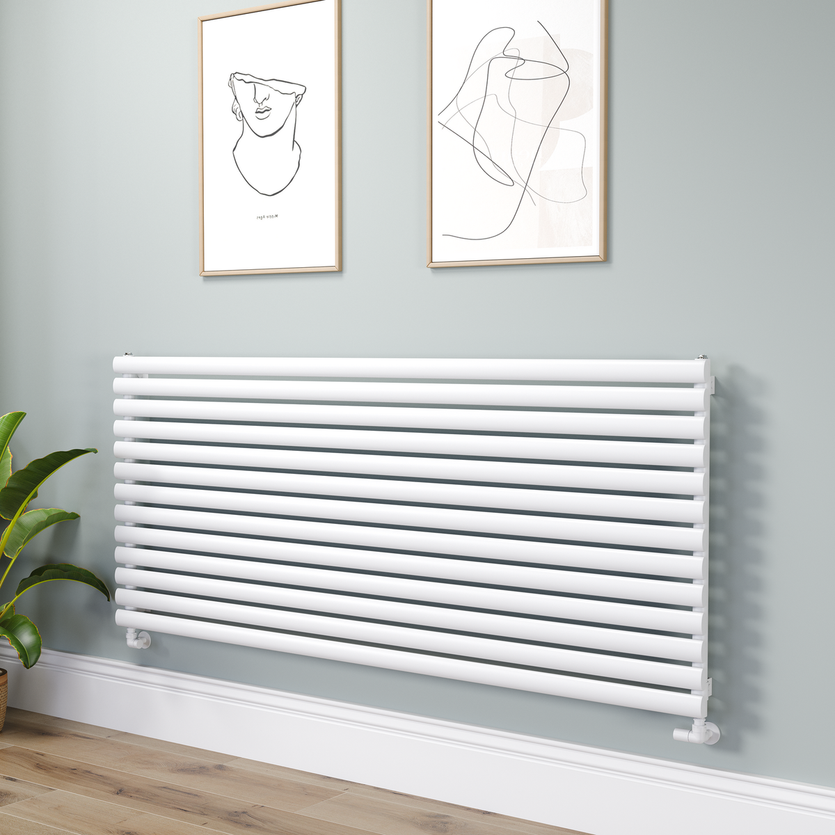 Sorrento Linea White Oval Designer Radiator 767x1800mm Single Panel 5532 BTU - Horizontal Bars