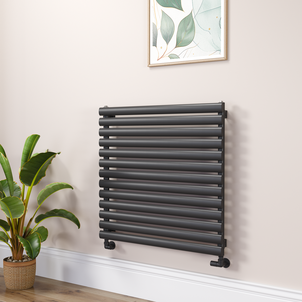 Sorrento Linea Black Oval Designer Radiator 767x800mm Single Panel 2577 BTU - Horizontal Bars