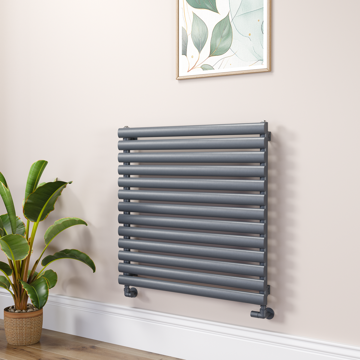 Sorrento Linea Anthracite Oval Designer Radiator 767x800mm Single Panel 2577 BTU - Horizontal Bars
