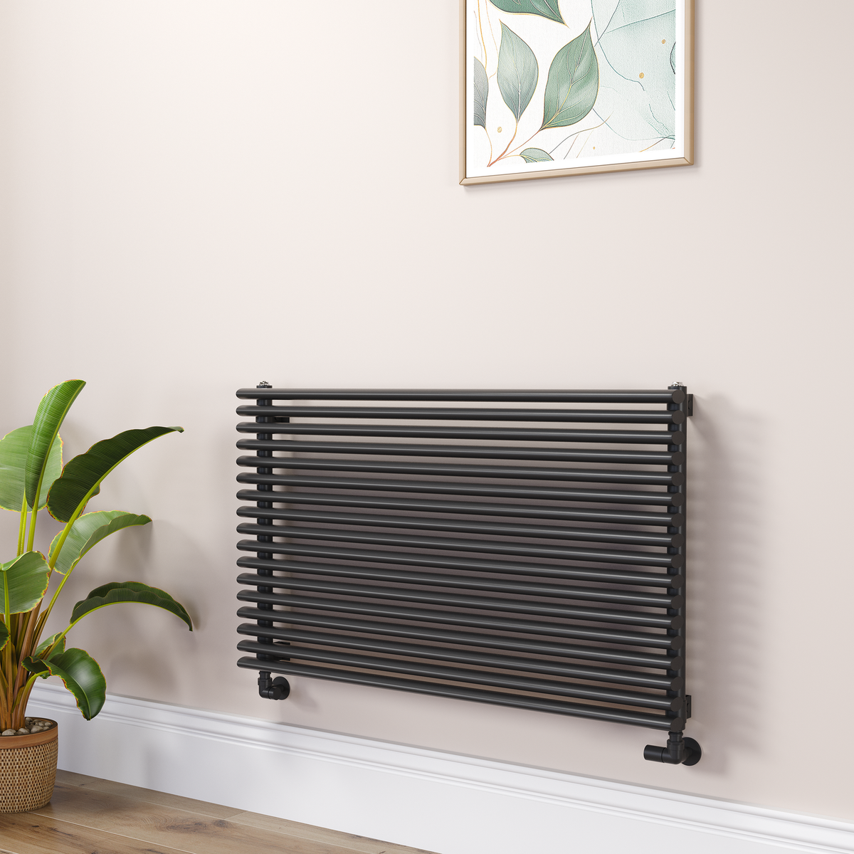 Ventura Linea Black Oval Unique Designer Radiator 595x1000mm Single Panel 3072 BTU - Horizontal Bars