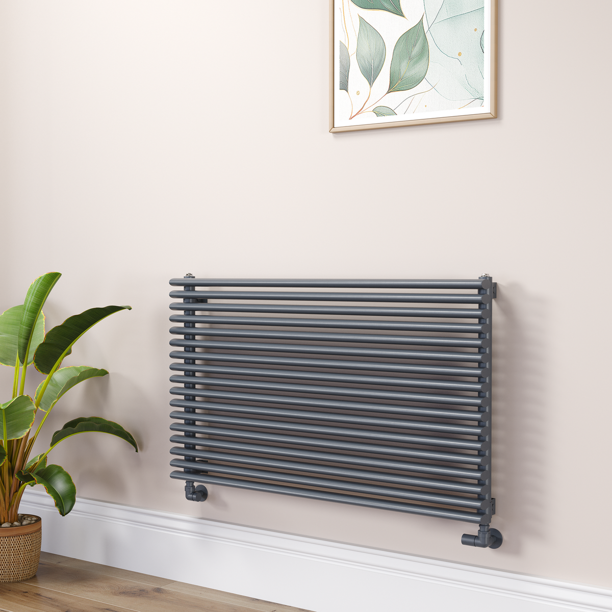 Ventura Linea Anthracite Oval Unique Designer Radiator 595x1000mm Single Panel 3072 BTU - Horizontal Bars