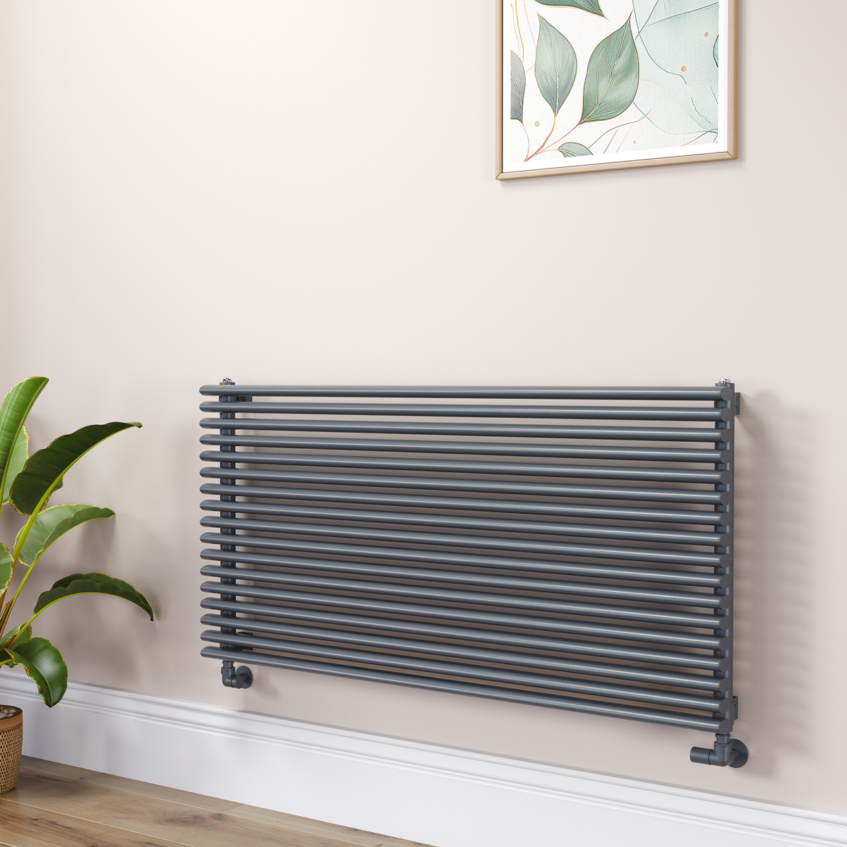 Ventura Linea Anthracite Oval Unique Designer Radiator 595x1200mm Single Panel 3785 BTU - Horizontal Bars