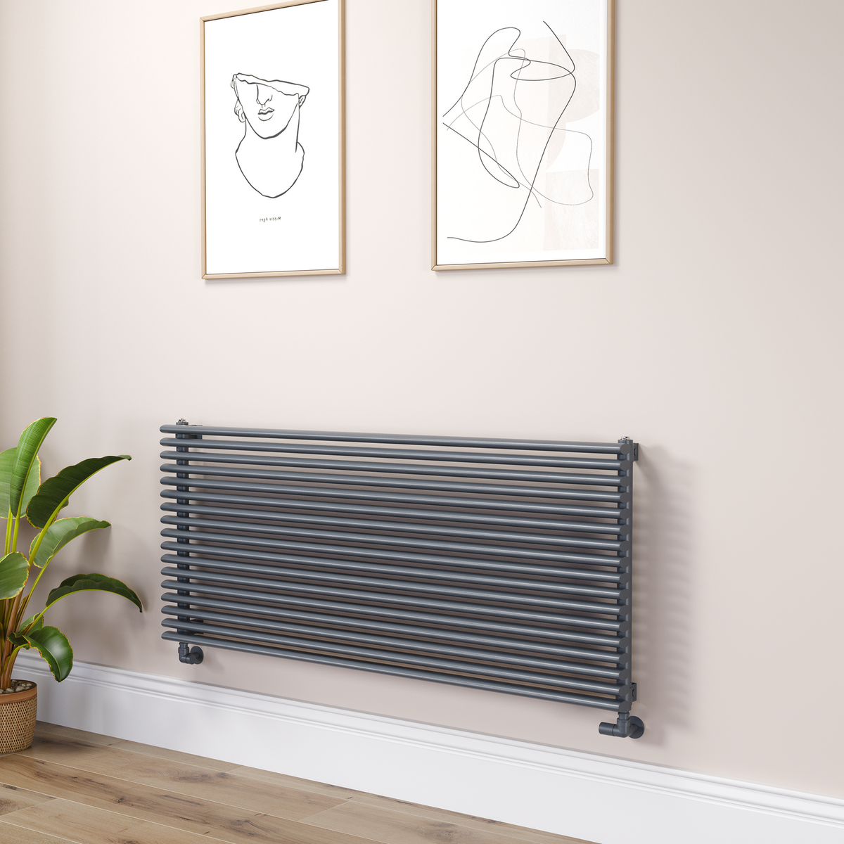 Ventura Linea Anthracite Oval Unique Designer Radiator 595x1400mm Single Panel 4498 BTU - Horizontal Bars