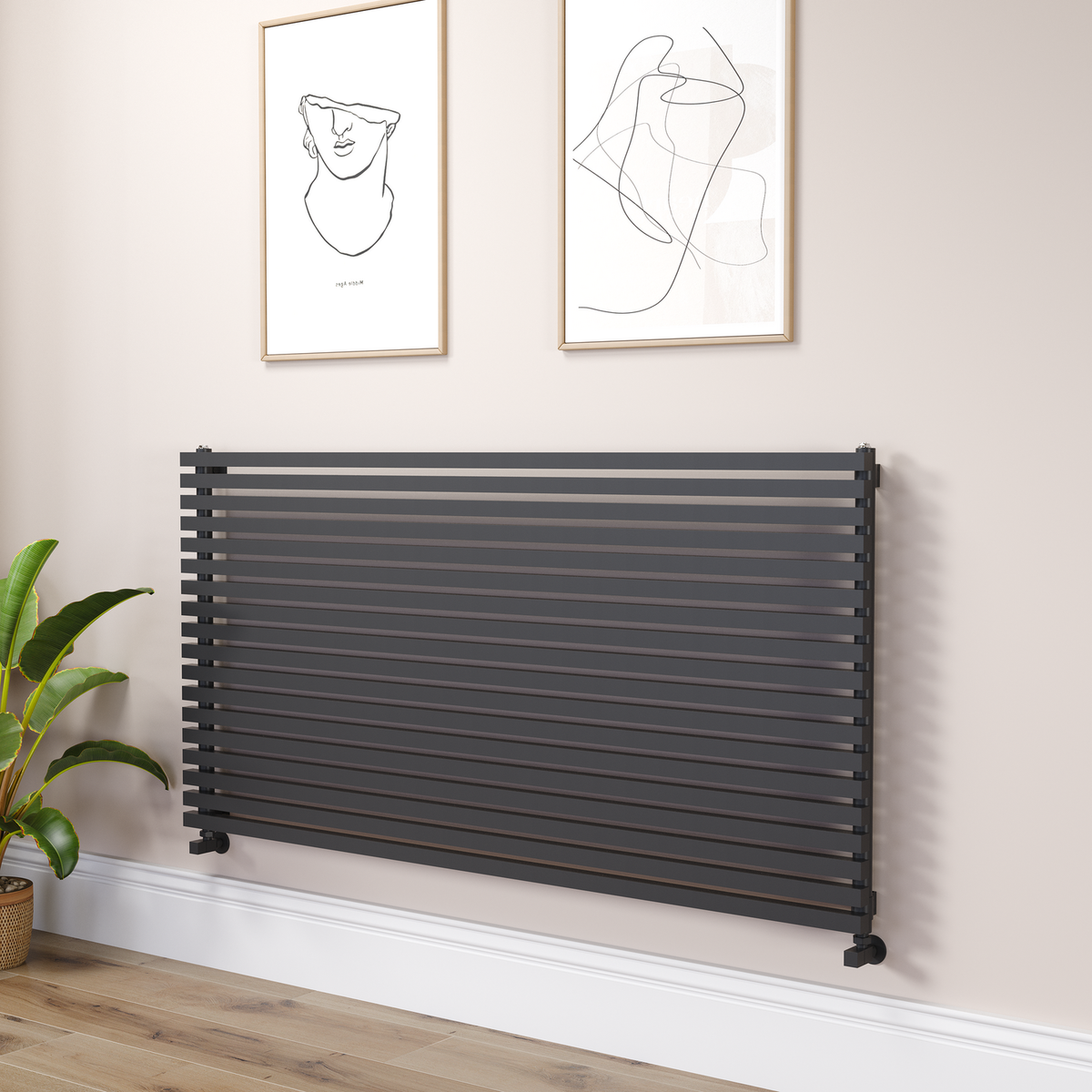 Ravello Linea Black Square Designer Radiator 810x1600mm Single Panel 5908 BTU - Horizontal Bars