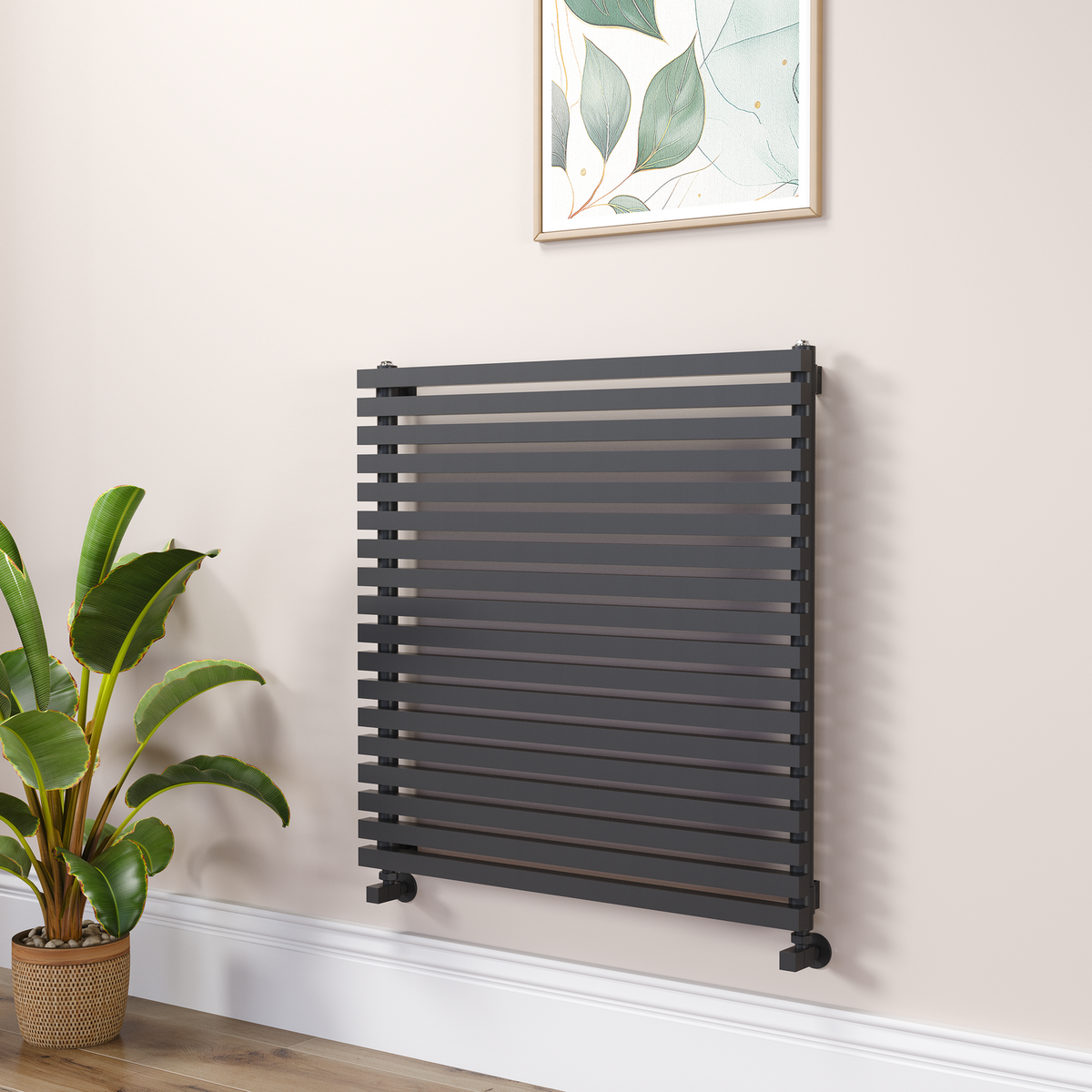 Ravello Linea Black Square Designer Radiator 810x800mm Single Panel 3150 BTU - Horizontal Bars