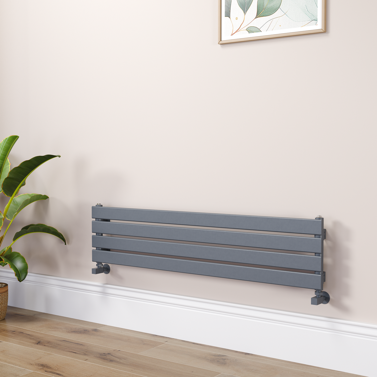 Riace Linea Anthracite Flat Designer Radiator 280x1200mm Single Panel 1280 BTU - Horizontal Bars