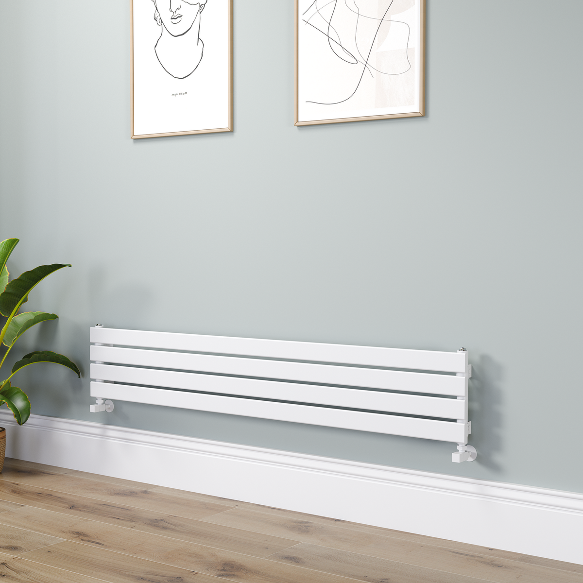 Riace Linea White Flat Designer Radiator 280x1600mm Single Panel 1686 BTU - Horizontal Bars