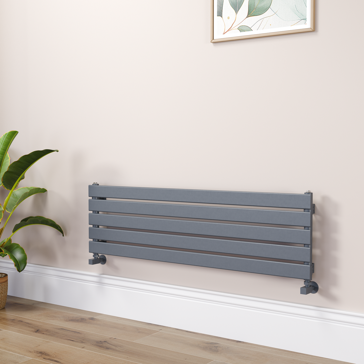 Riace Linea Anthracite Flat Designer Radiator 350x1200mm Single Panel 1601 BTU - Horizontal Bars